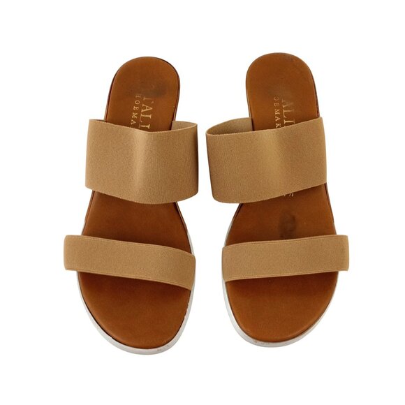 Italian Shoemakers Tan Stretch Strap Wedge Slip On Sandals - Picture 1 of 9